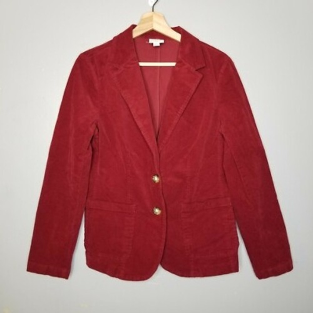 Preppy Womens XXL Red Wine Corduroy Blazer Dark Academia Jacket 2 Button Pockets